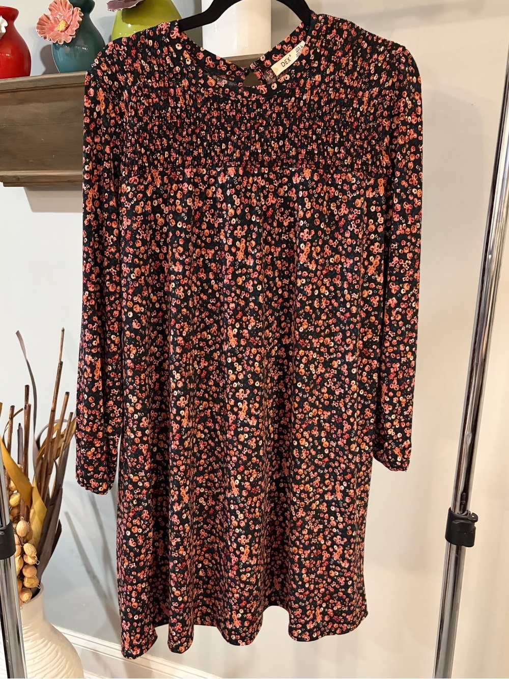 Dex beautiful floral  Black Dress with lots of different colors- women’s size L